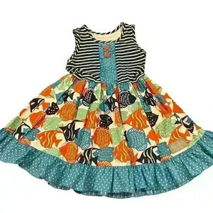 Eleanor Rose Rhonda Dress Size 5-6 Ruffle Knit Top Fish Casual Comfy Boutique